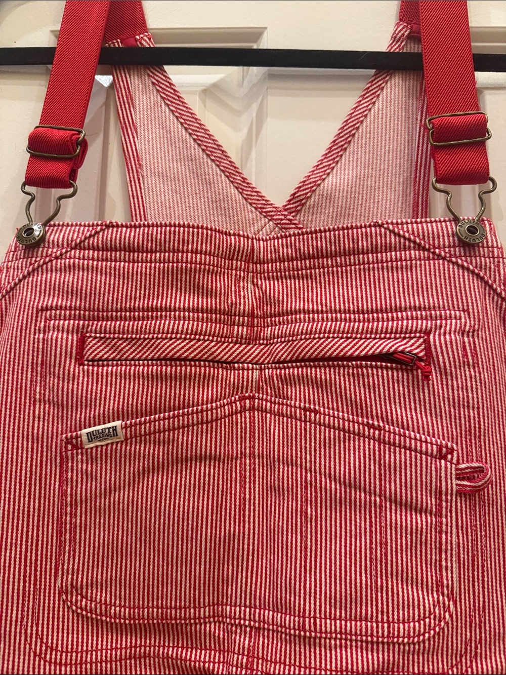 NWT Duluth Red/White Stripe Rootstock Gardening Overalls XL 33” Inseam